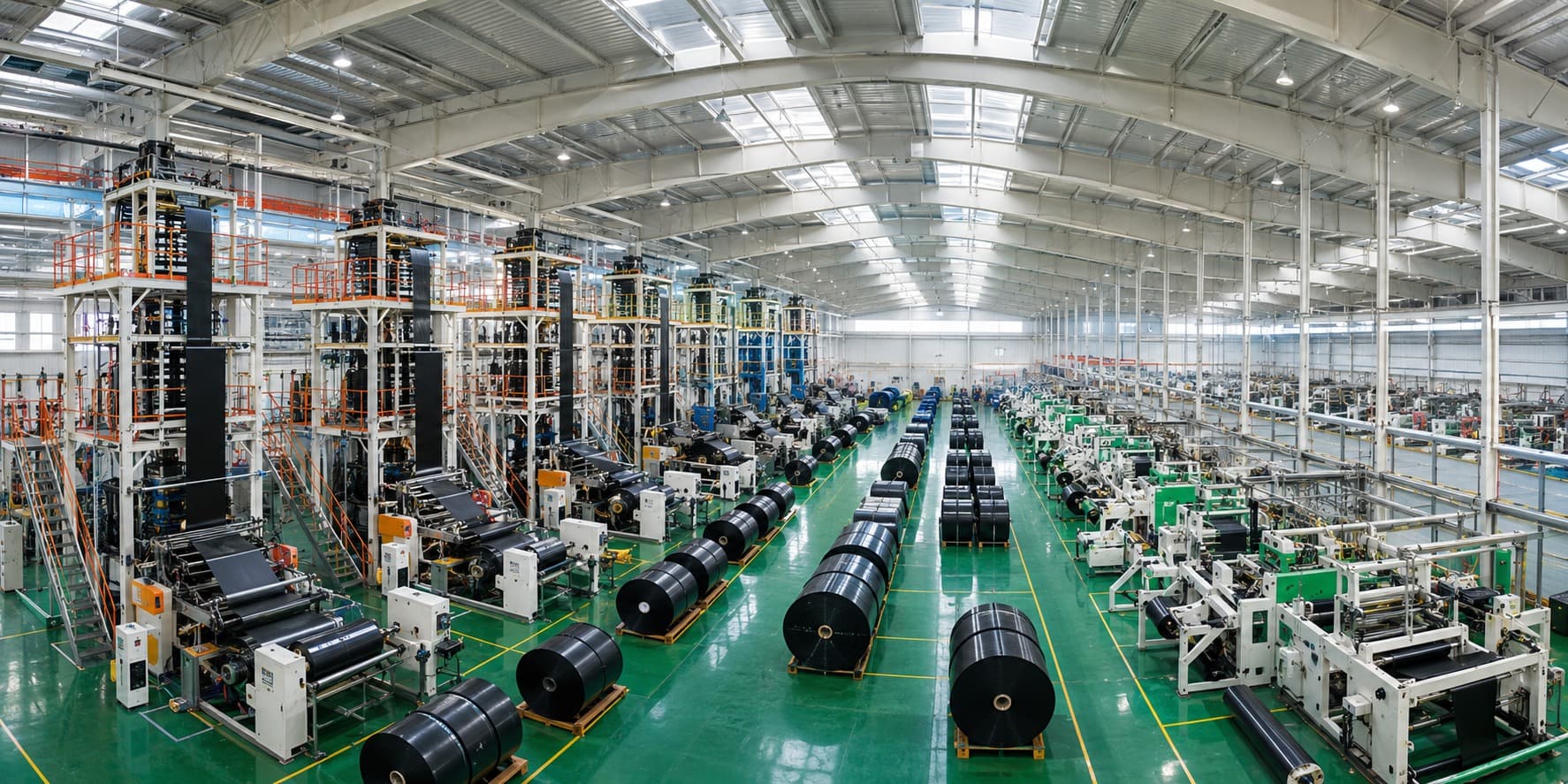 Plastic packaging production environment with film converting equipment